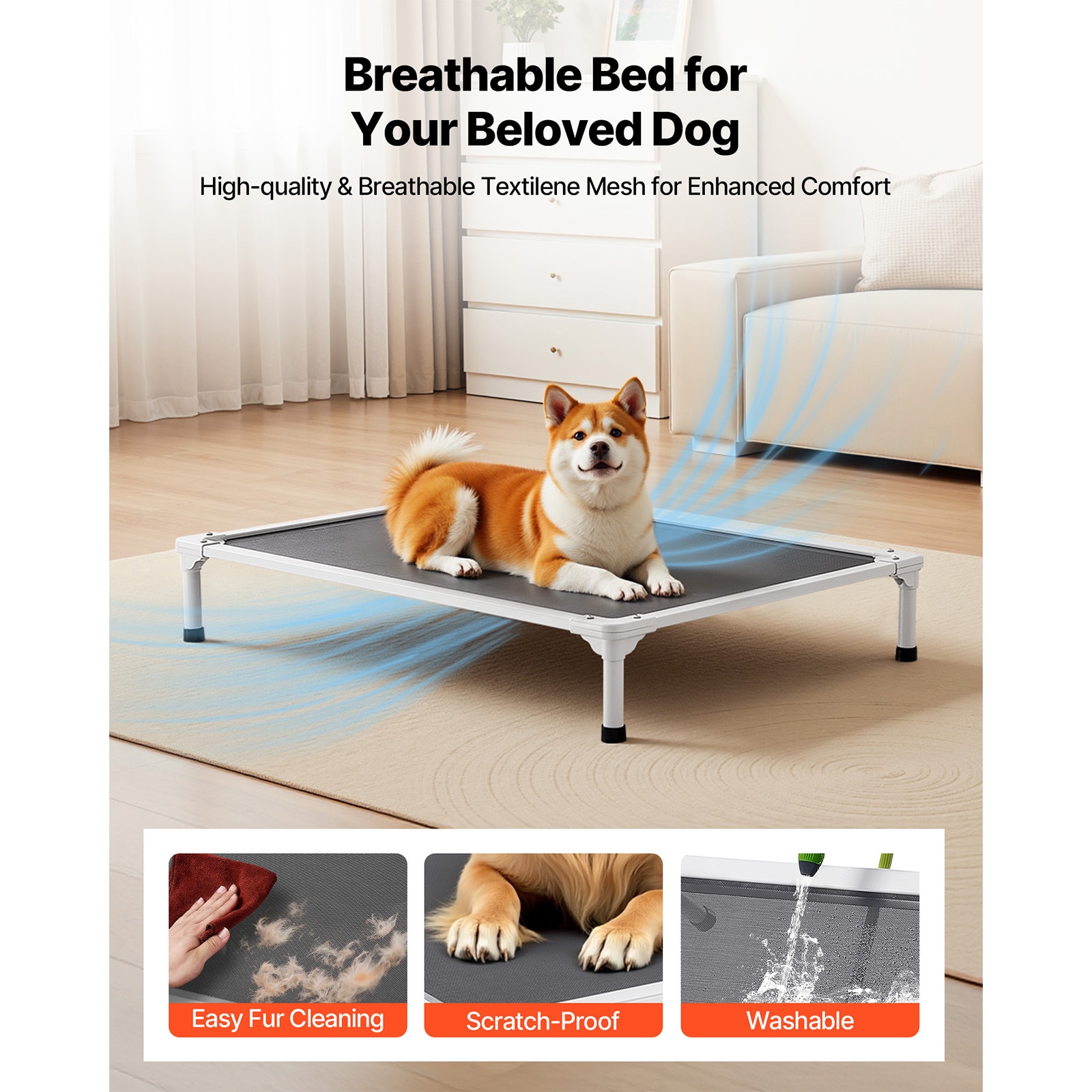 Elevated Dog Bed For Large Dogs Portable Raised Pet Cot Mesh_voghion.com